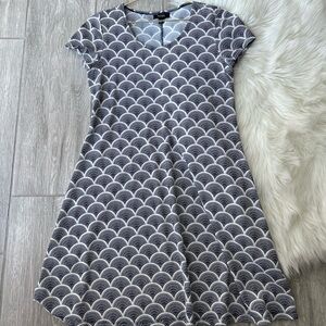 MSK Navy Blue and White Scallop Midi Dress